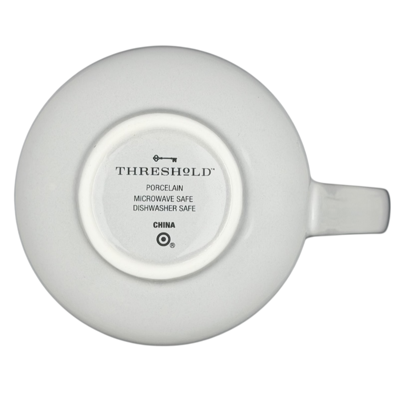 Bottom view of Threshold bear with me collectible coffee mug showing porcelain and dishwasher safe details