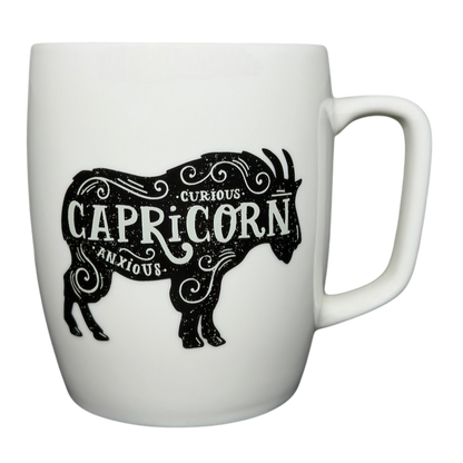 Threshold CAPRICORN Astrology Zodiac Mug featuring a stylish goat design with curious and anxious labels