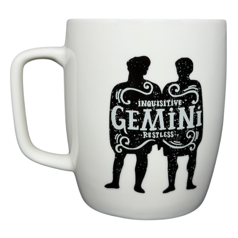Threshold GEMINI Astrology Zodiac Mug featuring inquisitive and restless design in black