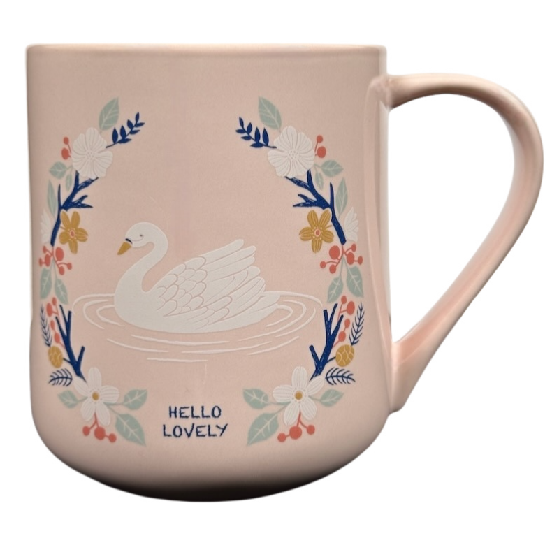 Threshold hello lovely swan mug with floral design and pink background