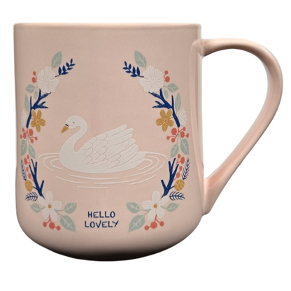 Threshold hello lovely swan mug with floral design and pink background