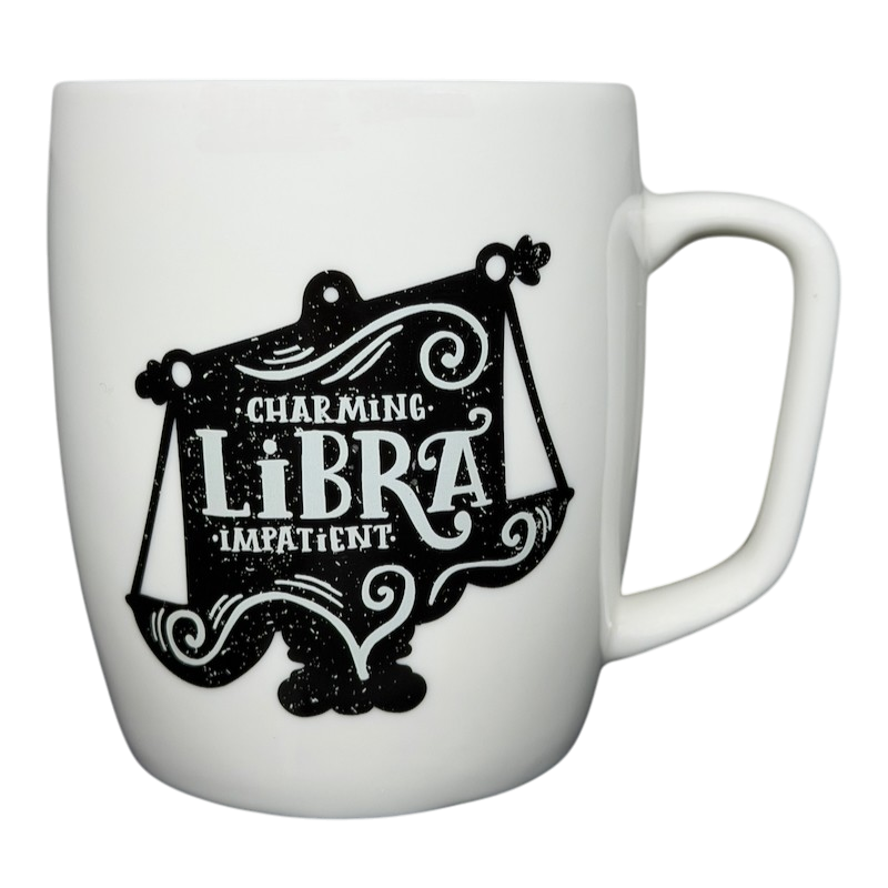Libra Astrology Zodiac Mug Threshold featuring charming and impatient design on a white ceramic mug
