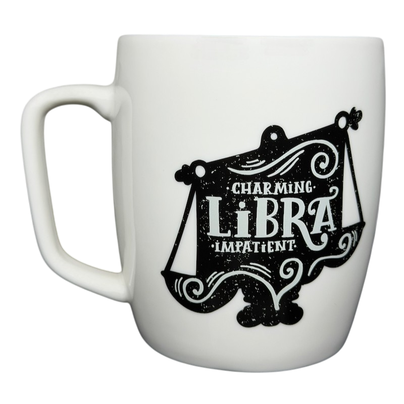 Libra Astrology Zodiac Mug Threshold featuring stylish design with Charming and Impatient text