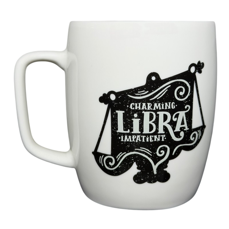 Libra Astrology Zodiac Mug Threshold featuring charming design and scale graphics on a white background