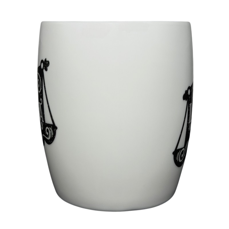 Libra Astrology Zodiac Mug Threshold featuring black Libra symbol on a white background