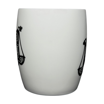 Libra Astrology Zodiac Mug Threshold with elegant black scales design on a white background
