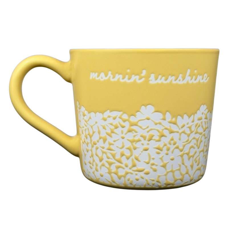 Mornin' Sunshine etched floral Threshold mug in cheerful yellow with white floral design