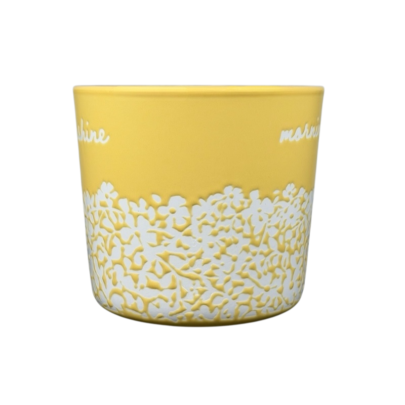 Mornin' Sunshine etched floral Threshold mug in yellow with a white floral design at the bottom
