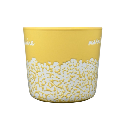 Mornin' Sunshine etched floral Threshold mug in yellow with a white floral design at the bottom