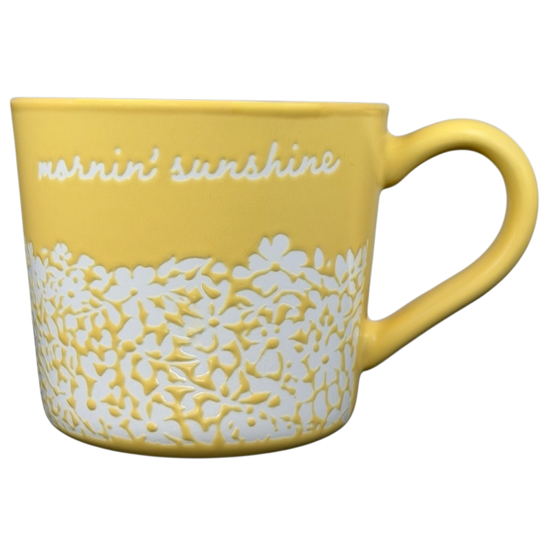 Mornin' Sunshine etched floral Threshold mug in vibrant yellow with a delicate floral design