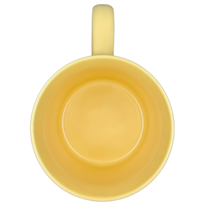 Top view of Mornin' Sunshine etched floral Threshold mug in sunny yellow color