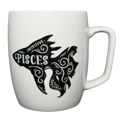 PISCES Astrology Zodiac Mug Threshold featuring an artistic fish design with the words intuitive and gullible