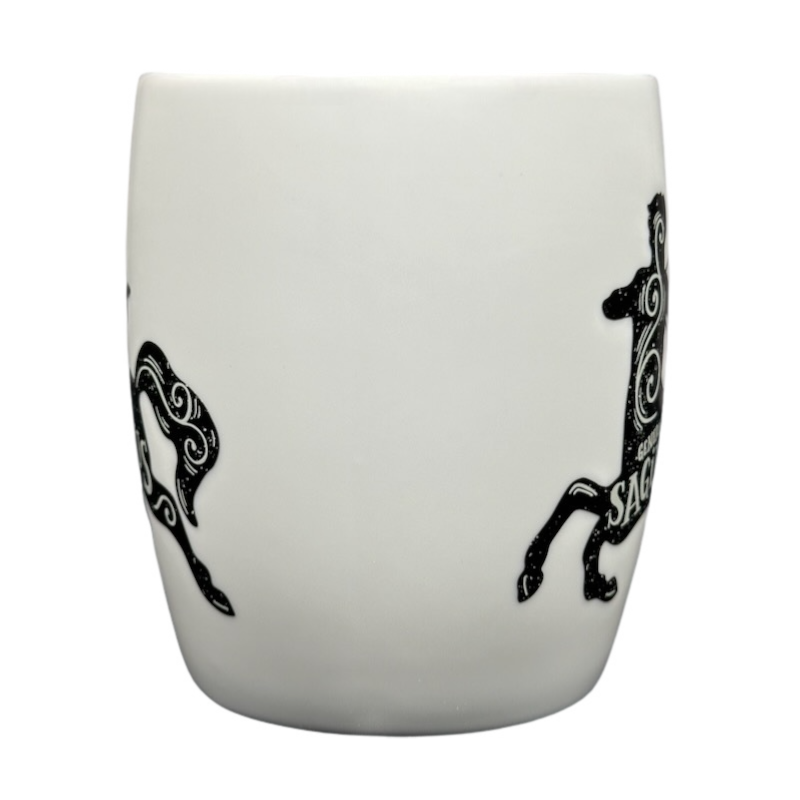 Sagittarius Astrology Zodiac Mug Threshold with elegant black designs of Sagittarius symbol
