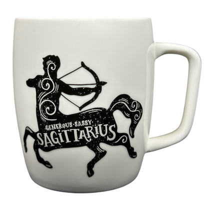 Threshold Sagittarius Astrology Zodiac Mug with a silhouette of a centaur and the word Sagittarius