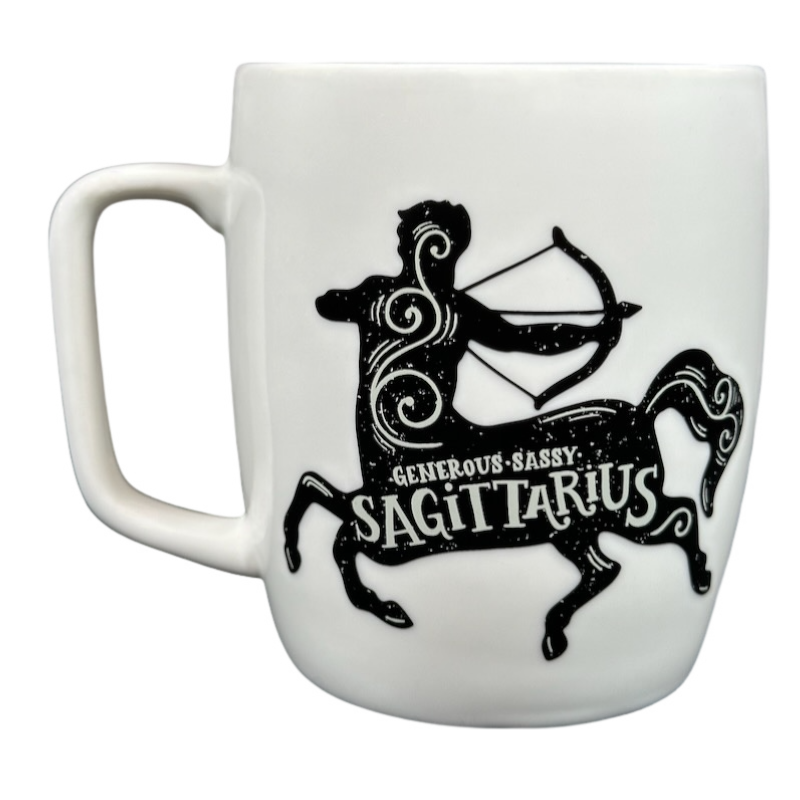 Threshold Sagittarius Astrology Zodiac Mug featuring a centaur design and text for astrology lovers