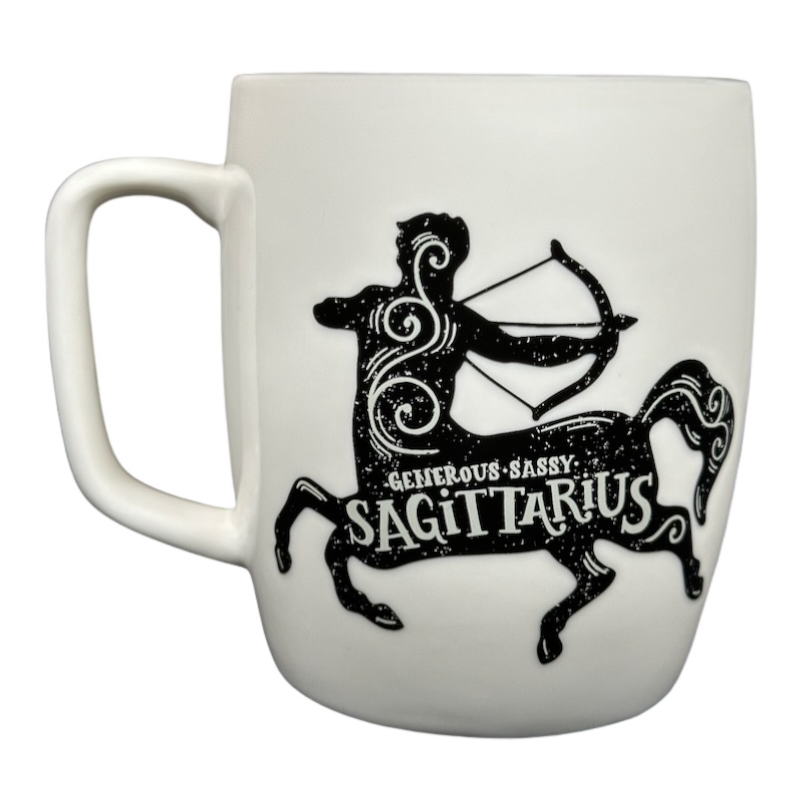 Sagittarius Astrology Zodiac Mug Threshold featuring a centaur design with the word Sagittarius