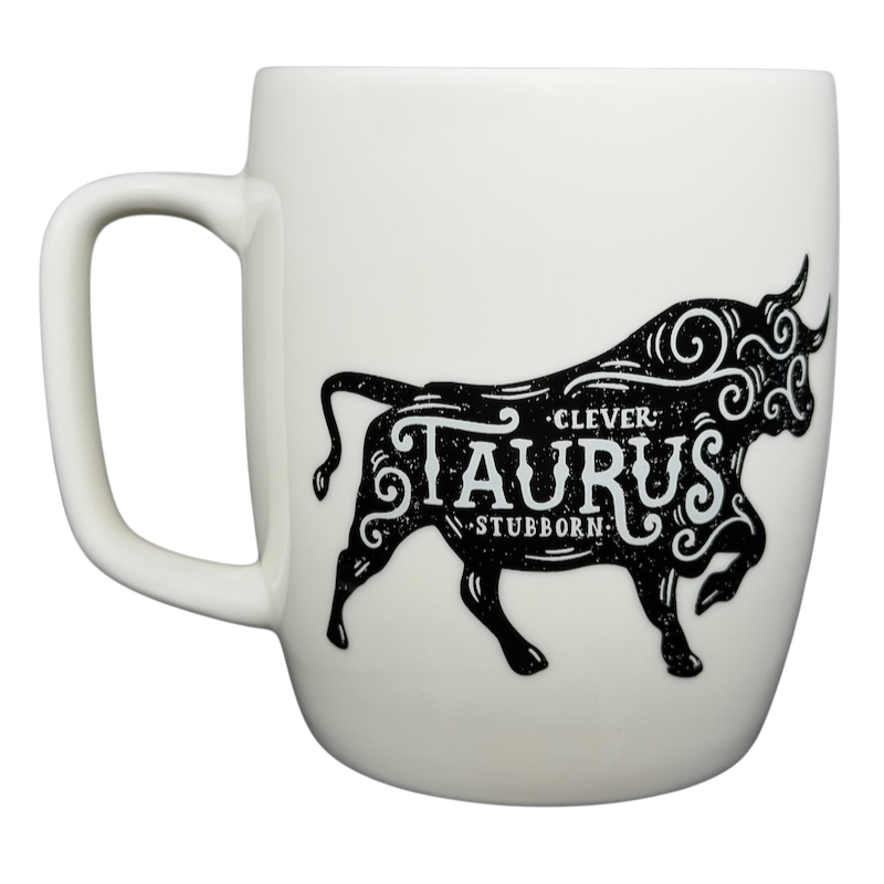 Threshold TAURUS Astrology Zodiac Mug featuring a bull design with clever and stubborn text