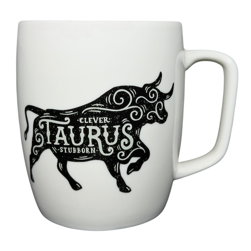 Threshold TAURUS Astrology Zodiac Mug featuring a black bull design with clever and stubborn text