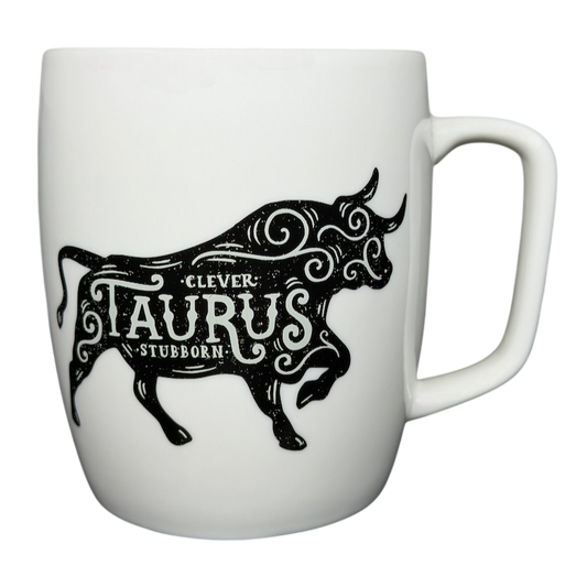 Threshold TAURUS Astrology Zodiac Mug featuring a black bull design with clever and stubborn text