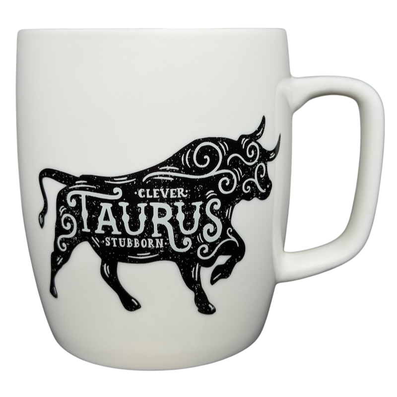 Threshold TAURUS Astrology Zodiac Mug featuring a bull design and the words Clever and Stubborn