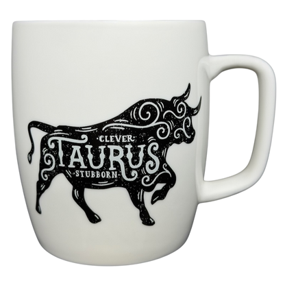 Threshold TAURUS Astrology Zodiac Mug featuring a bull design and the words Clever and Stubborn