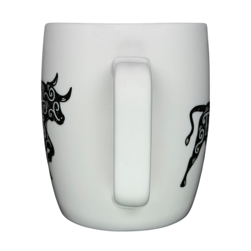TAURUS Astrology Zodiac Mug Threshold with intricate black bull designs for zodiac enthusiasts