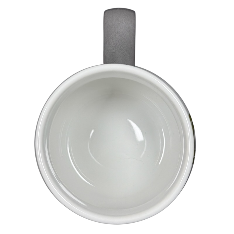 Threshold monogram initial cream P mug top view empty cream ceramic mug with gray handle glossy interior