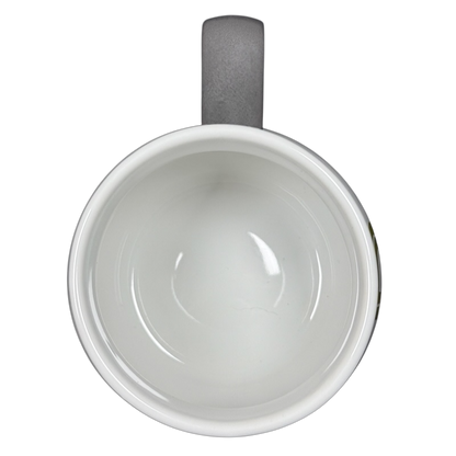 Threshold monogram initial cream P mug top view empty cream ceramic mug with gray handle glossy interior