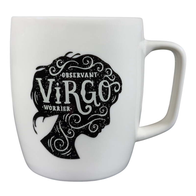 Virgo Astrology Zodiac Mug Threshold with a silhouette design and observant text