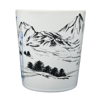 Tim Hortons Winter Ski Scene Mug featuring a scenic mountain landscape design