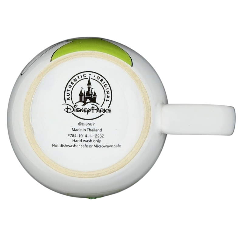 Bottom view of a Tinker Bell monogram sparkle collectible mug from Disney with logo and details