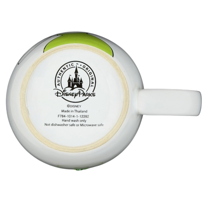 Bottom view of a Tinker Bell monogram sparkle collectible mug from Disney with logo and details