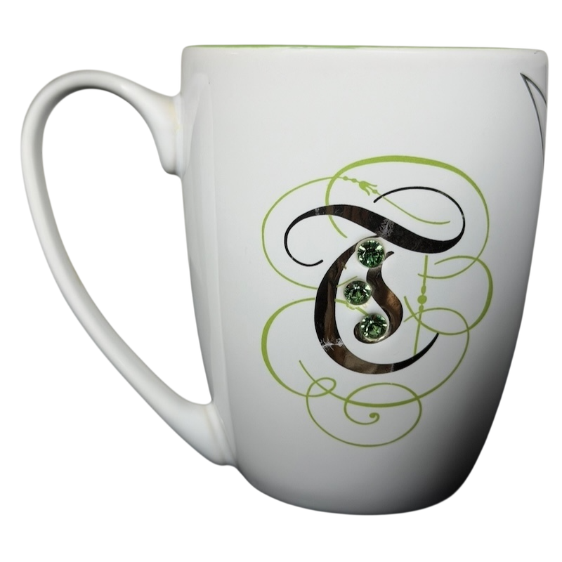 Disney Tinker Bell monogram sparkle collectible mug with elegant design and gemstone accents