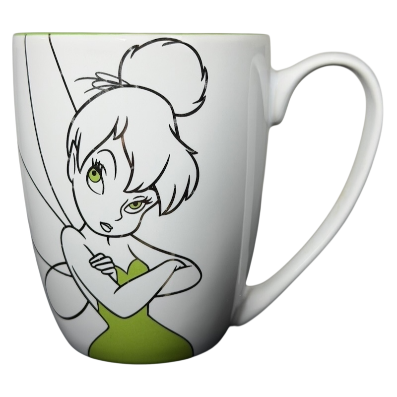 Disney Tinker Bell monogram sparkle collectible mug featuring a whimsical design with Tinker Bell illustration
