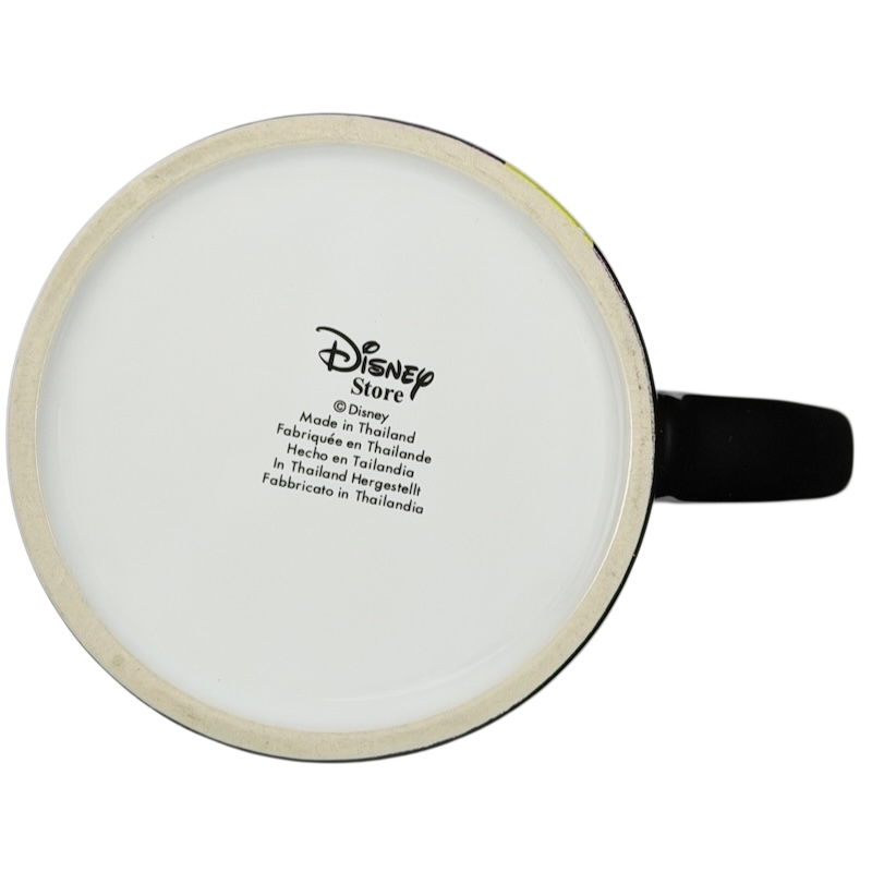 Bottom view of a Disney Tinker Bell Pixie Dust mug showcasing the Disney Store logo and manufacturing details