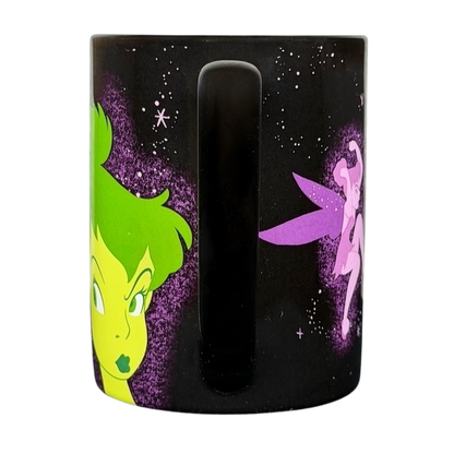 Disney Tinker Bell Pixie Dust mug featuring vibrant Tinker Bell graphics on a black background