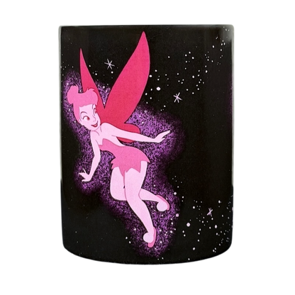 Disney Tinker Bell Pixie Dust mug featuring a vibrant pink fairy design against a starry background