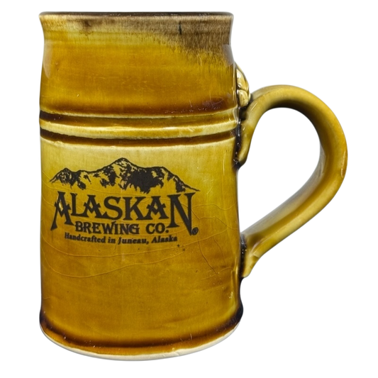 Tom's Pots Alaskan Brewing Co vintage mug in yellow with embossed logo and sturdy handle