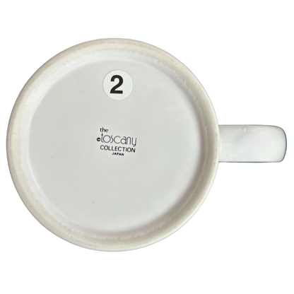 Bottom view of Kenneth Grooms computer programming vintage mug showing The Toscany Collection Japan mark and handle