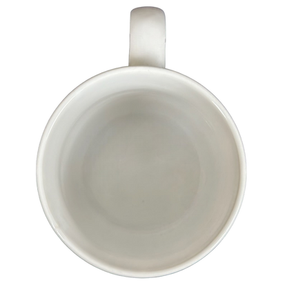 Top view white ceramic coffee mug with handle on black background Kenneth Grooms computer programming vintage mug