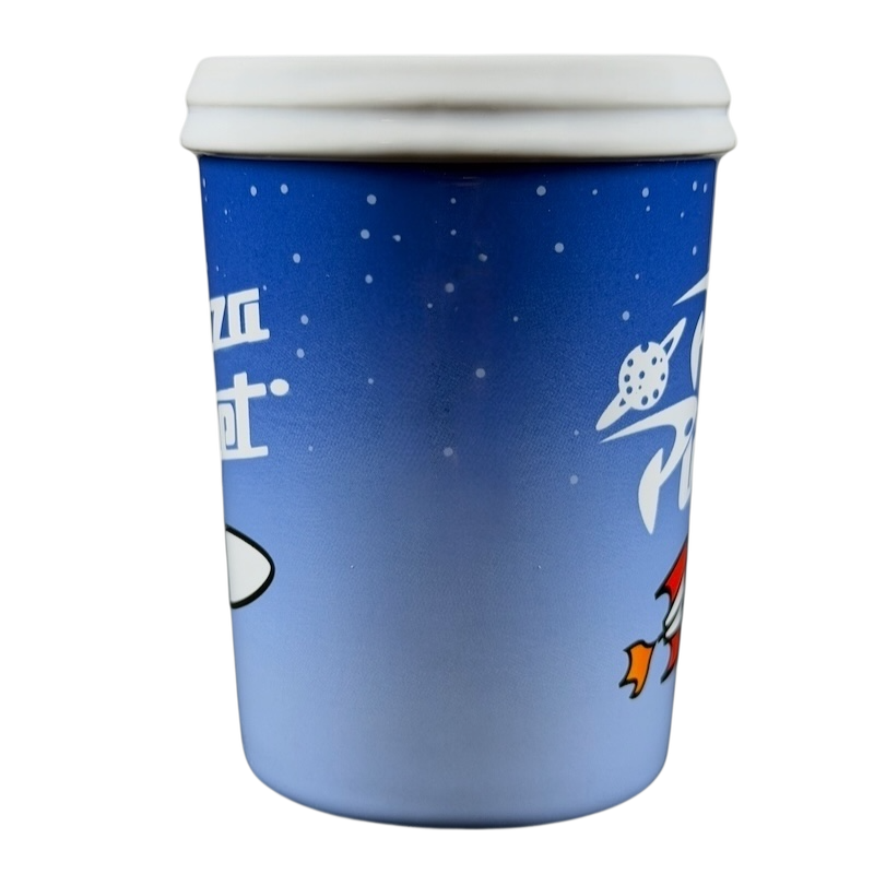 Pizza Planet Toy Story collectible mug featuring colorful space-themed design and iconic characters
