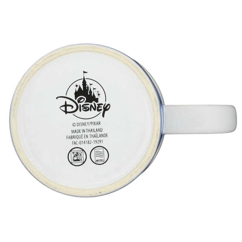 Bottom view of Disney Pizza Planet Toy Story collectible mug featuring signature logo and details