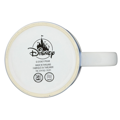Bottom view of Disney Pizza Planet Toy Story collectible mug featuring signature logo and details