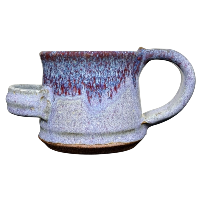 Ugly Face Pottery Man With Moustache And Tongue Mug Mahon Made Stoneware in unique blue and red glaze