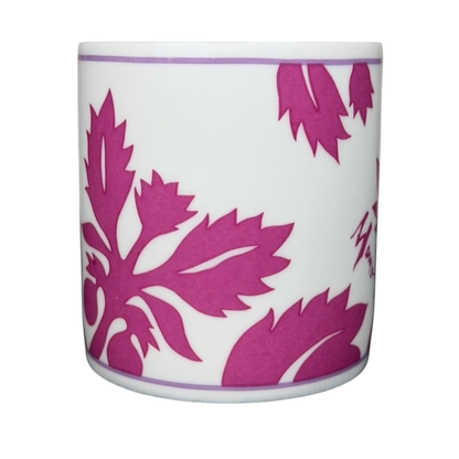 ULU Mamo Magenta Floral vintage Mug featuring bold floral patterns in magenta on white ceramic