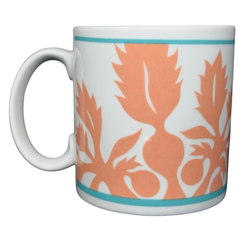 ULU Mamo Peach Floral vintage Mug with a vibrant peach floral design and teal accents