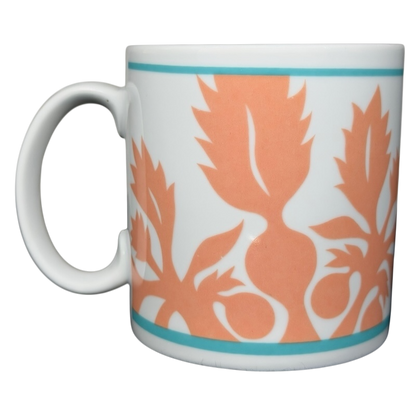 ULU Mamo Peach Floral vintage Mug with a vibrant peach floral design and teal accents