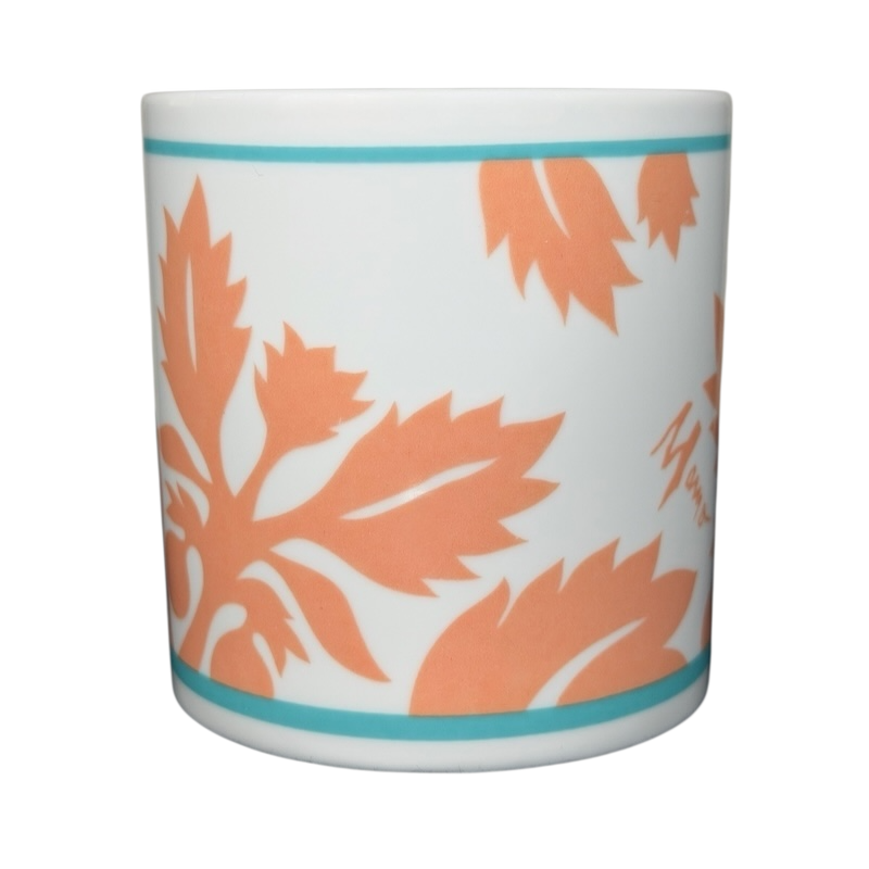 ULU Mamo Peach Floral vintage Mug featuring a vibrant floral design and a turquoise trim