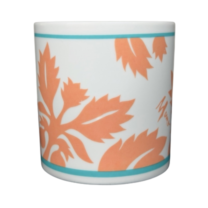 ULU Mamo Peach Floral vintage Mug featuring a vibrant floral design and a turquoise trim