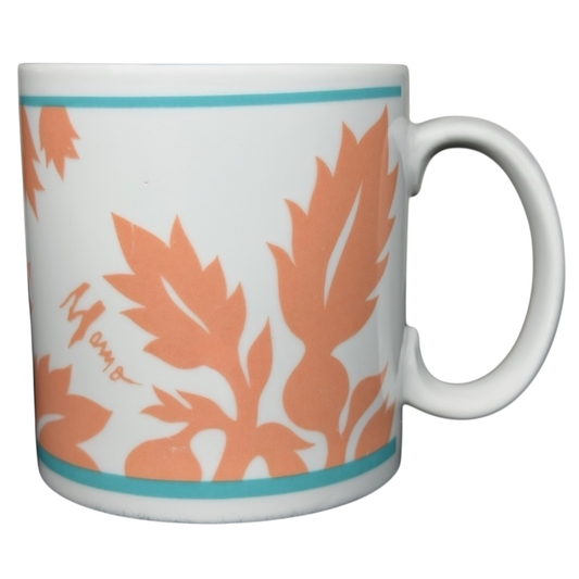 ULU Mamo Peach Floral vintage Mug featuring soft peach and turquoise floral design